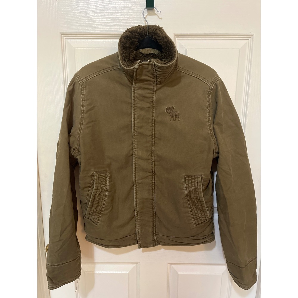 Vintage Abercrombie Adirondack Jacket Women L Olive Faux Fur Lined Canvas Y2K